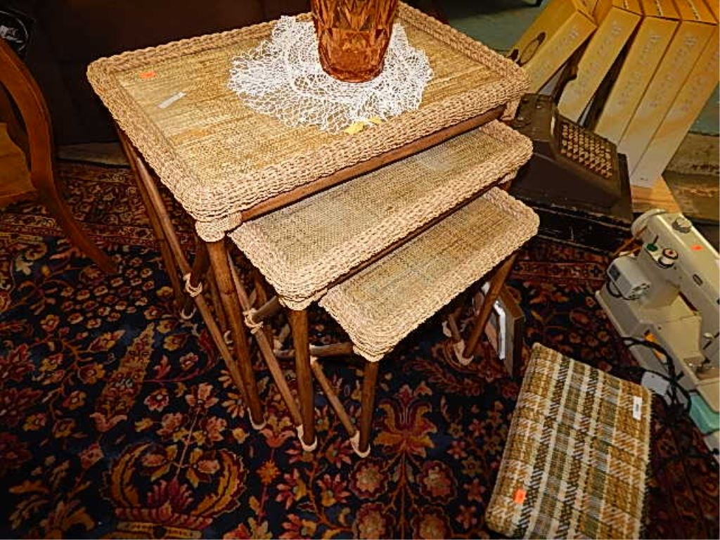 STACKING NESTING TABLES - WICKER - 3 PC