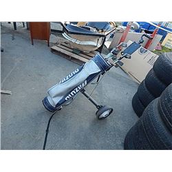GOLF CLUBS, CART AND BAG