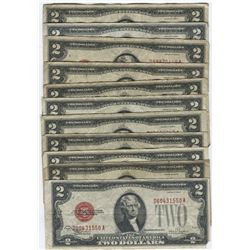 1928 $2 Red Seal Notes Lot of 12- Good