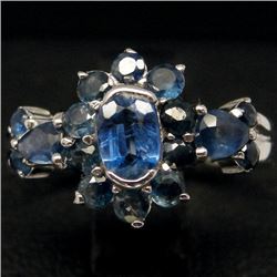 WHITE GOLD OVER STERLING SILVER KYANITE & SAPPHIRE RING - SZ. 5.5
