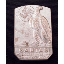 NAZI GERMAN STUTTGART GAUTAG TINNIE BADGE