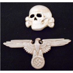 SET OF 2 NAZI GERMAN SS HAT BADGES