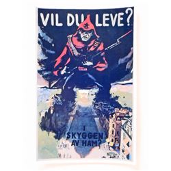 DANISH WOULD YOU LIVE? IN SHADOW OF HIM WW2 PROPAGANDA POSTER PRINT - 11X17