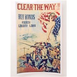 USA CLEAR THE WAY BUY BONDS WW1 PROPAGANDA POSTER PRINT - 11X17
