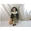 Image 1 : 22" PORCELAIN DOLL IN GREEN DRESS W/ BEAR DOLL