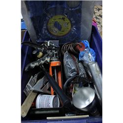 BLUE BIN FULL OF PAINTING & DRYWALL SUPPLIES