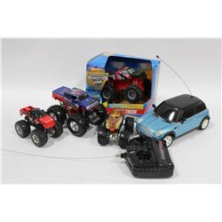 BOX OF DIE CAST CARS/TRUCKS & REMOTE CAR