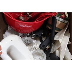 BOX OF HOUSEWARES INCLUDING 6 CRYSTAL GOBLETS