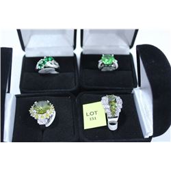 NEW LADIES LAB PERIDOT AND EMERALD RINGS X 4