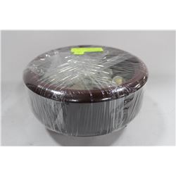 WOOD BOWL OF ASSORTED WORLD COINS