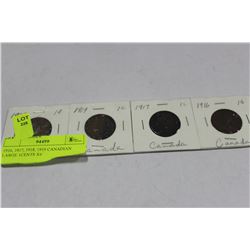 1916, 1917, 1918, 1919 CANADIAN LARGE 1CENTS X4