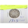 Image 1 : 1913 KING EDWARD .925 SILVER CANADIAN 25 CENTS