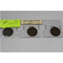 1911-13 CANADA LARGE CENTS X3