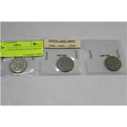 1922, 1923, 1927 CANADA FIVE CENTS