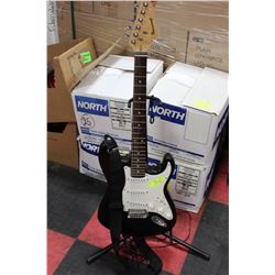 BLACK AND WHITE BURSWOOD GUITAR WITH PATCH CORD,
