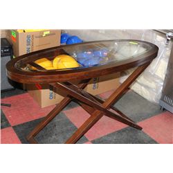 WOOD AND GLASS SOFA TABLE