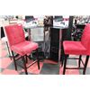 Image 1 : BLACK GLASS BAR TABLE WITH 2 RED BAR CHAIRS