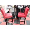 Image 2 : BLACK GLASS BAR TABLE WITH 2 RED BAR CHAIRS