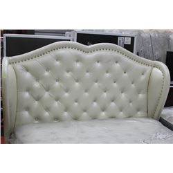 WHITE LEATHERETTE QU SIZE DESIGNER HEADBOARD