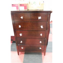 DAMAGED CHERRY WOOD 5 DRAWER CHEST OF DRAWERS