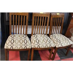 WOOD AND FABRIC CHAIRS X3