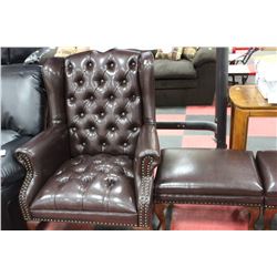NEW BROWN LEATHERETTE WING BACK PARLOUR CHAIR W