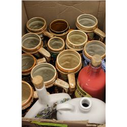 BOX OF BEER MUGS & DECANTERS
