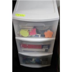 PLASTIC 3 DRAWER STORAGE W OFFICE SUPPLIES