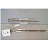 Image 1 : Lot of Two African small metal speer tips [ w/ unusual decoration , one has 16" blade, one has 13" b