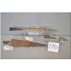 Lot : Three Ant African Spear Heads [ one long leaf design approx. 14  1/2" overall - one small arro