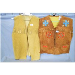 Lot of 2 Native Leather & Buckskin Vests [ one has bead work ]