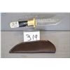 Image 1 : Damascus Hand Forged Hunting Knife w/ black & brass handle, w/ approx 4 3/4" blade w/leather sheath