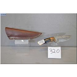 Damascus Hand Forged Hunting Knife w/ black & brass handle w/ 4" drop point blade w/leather sheath