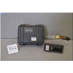 Bag Lot : Hand forged Damascus folding Knife w/case - small black plastic Pelican Mod 1120 foam line