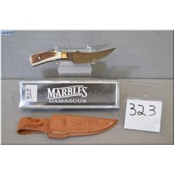 Marbles Damascus Hunting Knife w/leather sheath & orig box