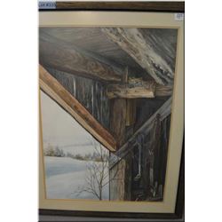 Lg Framed Picture :   Barn Winter Scene   by John Westwood