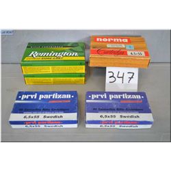 Bag Lot : 5 Boxes ( 4 have 20 rnds, 1 has 15 rnds )  6.5 x 55 Swedish Mauser Ammo [ 2 boxes Rem 140 