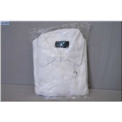 Lot : 2 Lg Boxes of Thirty  New White Fleece Jackets ( all size large ) Retail $ 30.00 Each