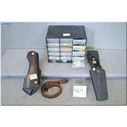 Tray Lot : Small 15 compartment plastic storage tray/box  w/ contents - Unknown break a way holster 