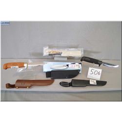 Lot of Three New Hunting Knives : Marttiini w/plastic sheath - Marttiini w/wooden handle & leather s