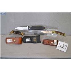 Lot : 3 Folding Knives : Kershaw w/leather case - Gerber Apple Gate Fairbairn Combat w/case - Gerber