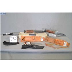 Lot : 4 Knives : (2)  Camillus Cutlery Co. K Bar Style Knives w/leather sheaths , WInchester Mkd Hun