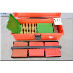 Red Plastic Tool Box : Approx 330 .45 Auto Reloads - 190 .357 Mag Reloads plus brass