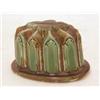 Image 1 : A NOVELTY MAJOLICA GLAZE MONEY BOX, 19th Century, gothic arch design, green and brown glazes, hei...
