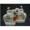 Image 1 : A PAIR OF STAFFORDSHIRE FLATBACK FIGURE GROUPS, 19th Century, seated woman on horse with small gi...