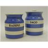Image 1 : TWO T.G. GREEN CORNISH WARE STORAGE JARS, 'Sago' and 'Raisins', black shield backstamp, heights 1...