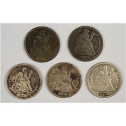 (5) 1876-CC SEATED DIME'S
