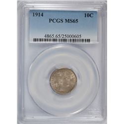 1914 BARBER DIME PCGS MS-65
