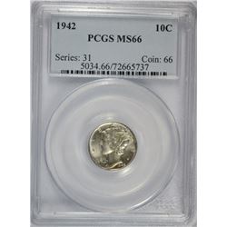 1942 MERCURY DIME PCGS MS-66