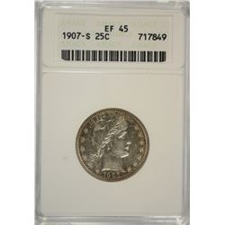 1907-S BARBER QUARTER ANACS EF-45